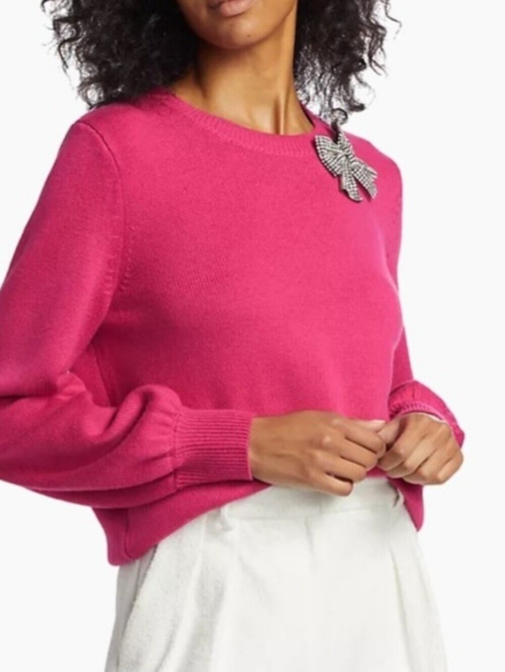 NWT Kate Spade Hot Pink Crewneck Sweater with Removable Rhinestone Bow size XXL - Picture 2 of 13